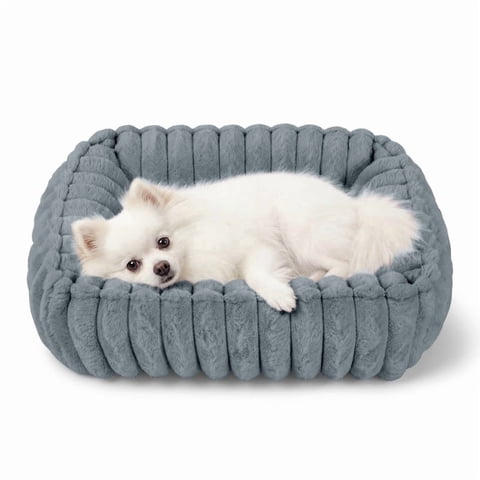 Exclusivo Mezcla Ribbed Plush Cuddler Dog Bed, 20"×16" Calming Pet Bed with Non-Slip Bottom for Small Dogs, Dark Grey