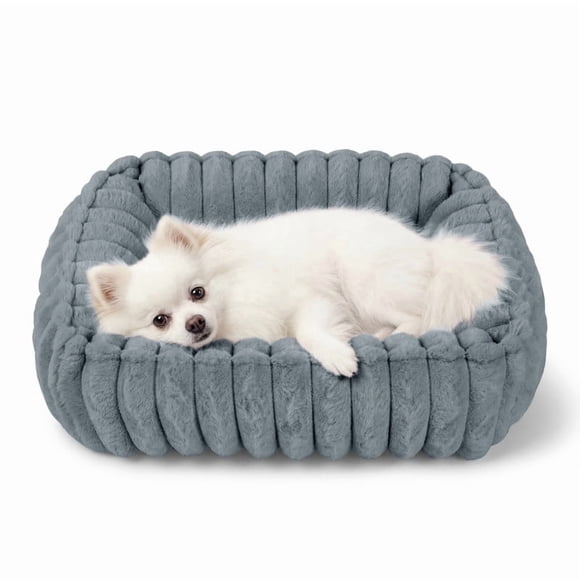 Exclusivo Mezcla Ribbed Plush Cuddler Dog Bed, 20"×16" Calming Pet Bed with Non-Slip Bottom for Small Dogs, Dark Grey