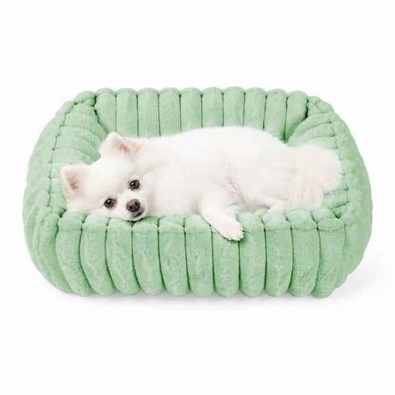 Exclusivo Mezcla Ribbed Plush Cuddler Dog Bed, 20"×16" Calming Pet Bed with Non-Slip Bottom for Small Dogs, Green