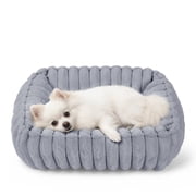 Exclusivo Mezcla Ribbed Plush Cuddler Dog Bed, 20"×16" Calming Pet Bed with Non-Slip Bottom for Small Dogs, Light Grey
