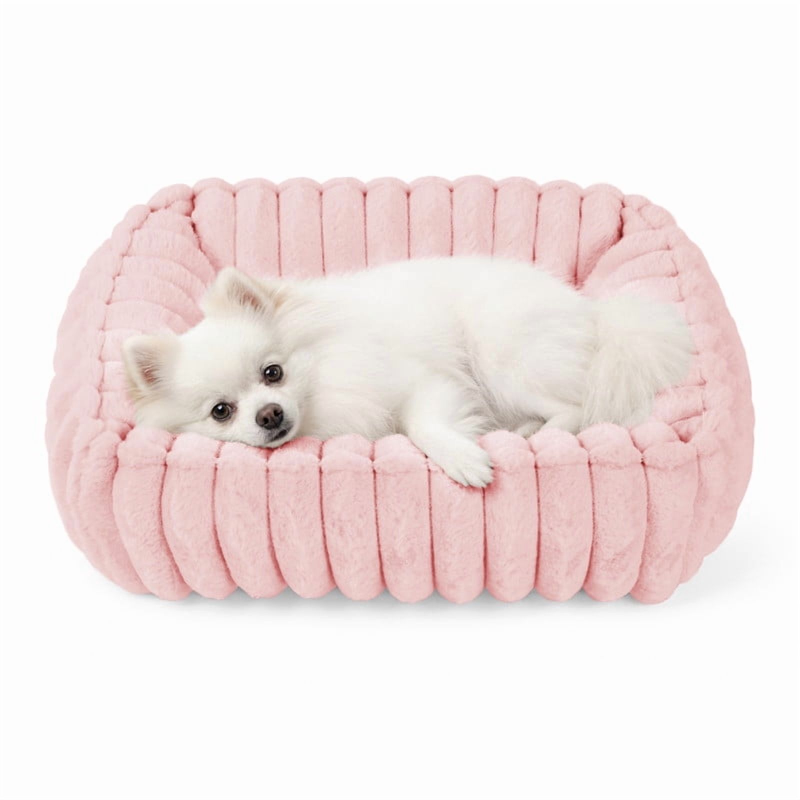 Exclusivo Mezcla Rectangle Ribbed Plush Dog Bed 20 X16 Calming Pet Bed With Non Slip Bottom For Small Dogs Machine Washable Pink: What Stands Out on Walmart