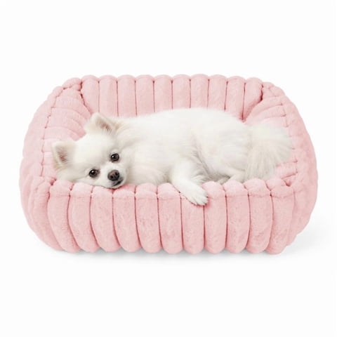 Exclusivo Mezcla Ribbed Plush Cuddler Dog Bed, 20"×16" Calming Pet Bed with Non-Slip Bottom for Small Dogs, Pink