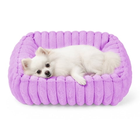 Exclusivo Mezcla Ribbed Plush Cuddler Dog Bed, 20"×16" Calming Pet Bed with Non-Slip Bottom for Small Dogs, Purple