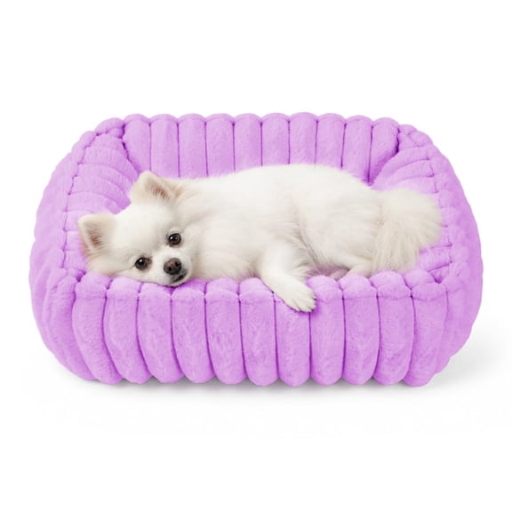 Exclusivo Mezcla Ribbed Plush Cuddler Dog Bed, 20"×16" Calming Pet Bed with Non-Slip Bottom for Small Dogs, Purple