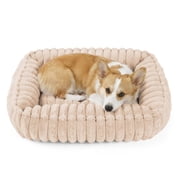Exclusivo Mezcla Ribbed Plush Cuddler Dog Bed, 24"x20" Calming Pet Bed with Non-Slip Bottom for Small Dogs, Apricot deal from Walmart