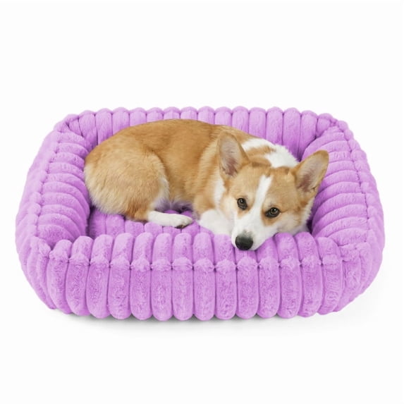 Exclusivo Mezcla Ribbed Plush Cuddler Dog Bed, 24"x20" Calming Pet Bed with Non-Slip Bottom for Small Dogs, Purple