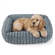 Exclusivo Mezcla Ribbed Plush Cuddler Dog Bed, 32"x24" Calming Pet Bed with Non-Slip Bottom for Medium Dogs, Dark Grey