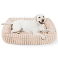 thumbnail image 1 of Exclusivo Mezcla Ribbed Plush Cuddler Dog Bed, 40"x32" Calming Pet Bed with Non-Slip Bottom for Large Dogs, Machine Washable, Apricot, 1 of 6