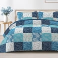 thumbnail image 1 of Exclusivo Mezcla Reversible Boho Quilt Set King Size, 3 Pieces Patchwork Navy Blue All Season Bedspreads, Ultra Soft Floral Coverlet Bedding Set with Printed Pattern (1 Quilt, 2 Pillow Shams), 1 of 8