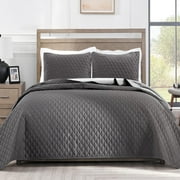 Exclusivo Mezcla Reversible King Size Quilt Set, 3-Piece Lightweight Quilts Soft Bedspreads Bed Coverlets, Grey