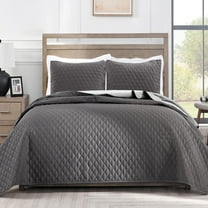 Exclusivo Mezcla Reversible King Size Quilt Set, 3-Piece Lightweight Quilts Soft Bedspreads Bed Coverlets, Grey