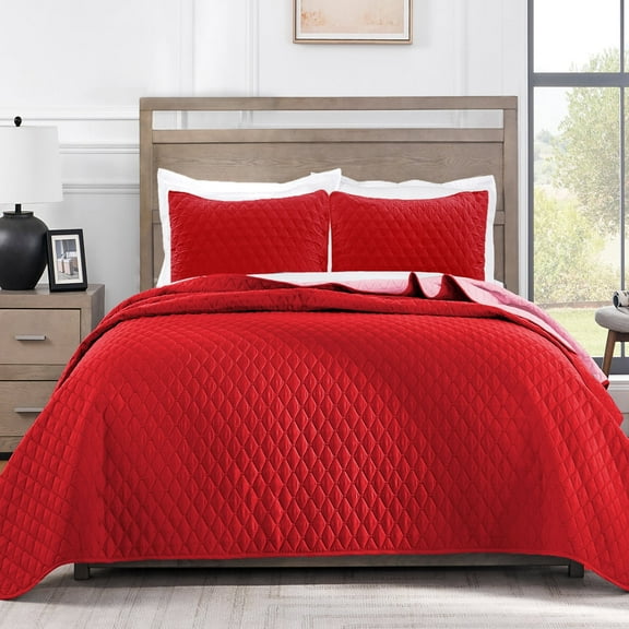 Exclusivo Mezcla King Size Quilt Set, 3-Piece Lightweight King Quilts Soft Bedspreads Bed Coverlets, Red, 104"x96"