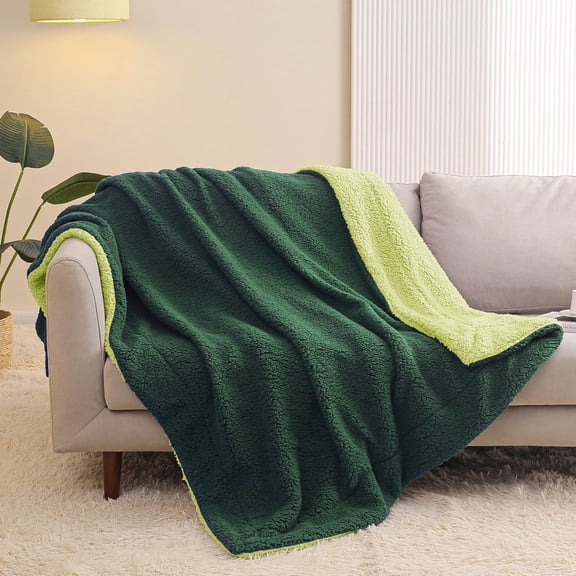 Exclusivo Mezcla Reversible Sherpa Fleece Throw Blanket for Couch, Soft Plush Blanket for Bed Sofa, Warm Fluffy Blankets for All Season, 50"x60", Forest/ Mint Green