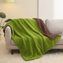Exclusivo Mezcla Reversible Sherpa Fleece Throw Blanket for Couch, Soft Plush Blanket for Bed Sofa, Warm Fluffy Blankets for All Season, 50"x60", Olive/ Brown