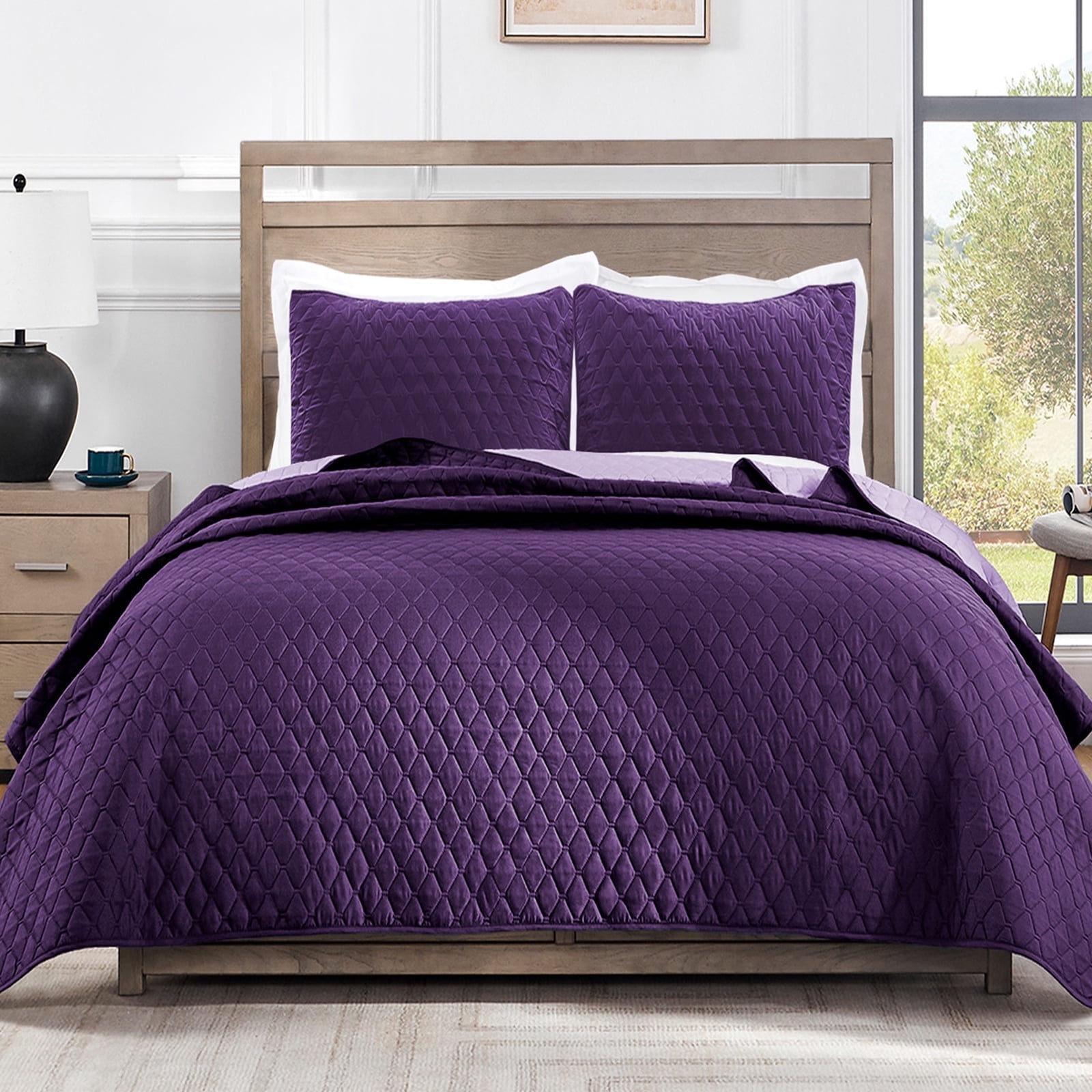 Exclusivo Mezcla Twin Quilt Set, 2-Piece Lightweight Twin Quilts Soft Bedspreads Bed Coverlets, Deep Purple, 68"x88"