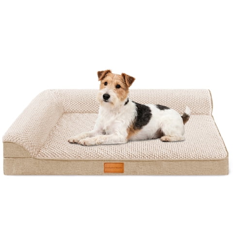 Exclusivo Mezcla Orthopedic Dog Bed with Washable Cover, Jacquard Fluff Pet Sofa Bed with 2-Sided Bolsters for Small Dogs, 30"×20", Ivory