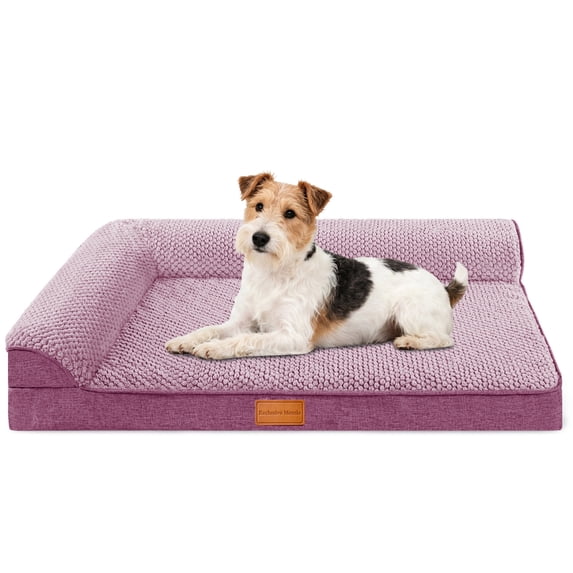 Exclusivo Mezcla Orthopedic Dog Bed with Washable Cover 30"x20", Jacquard Fluff Pet Sofa Bed with 2-Sided Bolsters for Small Dogs, Purple