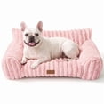 thumbnail image 1 of Exclusivo Mezcla Sofa Pet Bed with Raised Backrest for Small Medium Dogs, 30"x20" Cozy Plush Cord Couch Dog Bed, Removable Washable Cover, Pink, 1 of 6