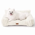 thumbnail image 1 of Exclusivo Mezcla Sofa Pet Bed with Raised Backrest for Small Dogs, 20"x16" Cozy Plush Cord Couch Dog Bed, Removable Washable Cover, Ivory, 1 of 6