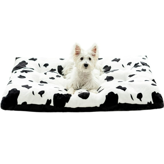 Exclusivo Mezcla Soft Dog Bed Crate Mat for Medium Dogs (32x22x4 in), Flannel Fleece Cow Print Dog Pet Cat Kennel Pad with Anti-Slip Bottom, Machine Washable