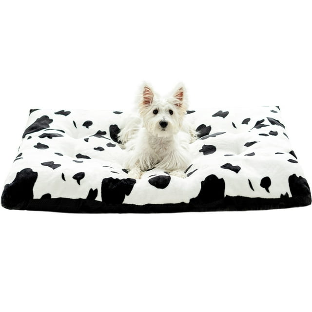 Exclusivo Mezcla Soft Dog Bed Crate Mat for Medium Dogs (32x22x4 in), Flannel Fleece Cow Print