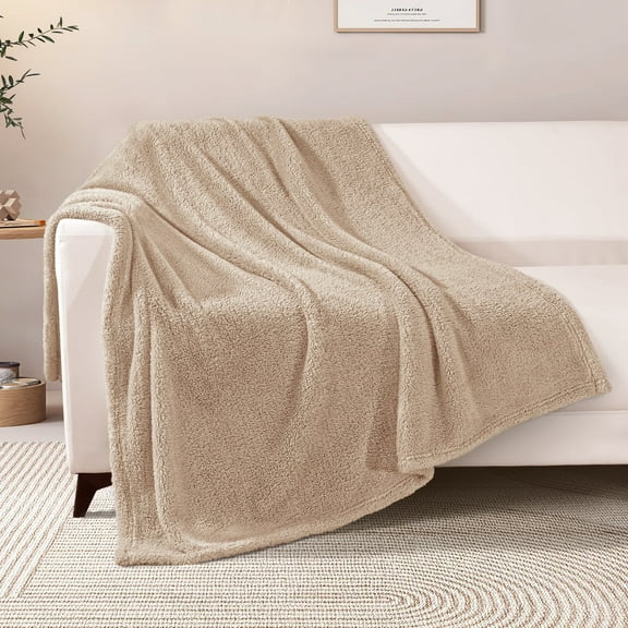 Exclusivo Mezcla Soft Fleece Throw Blanket for Couch, Super Soft Velvet Plush Bed Blanket, 50x60 Inches, Beige