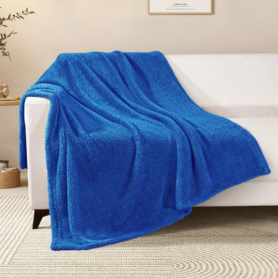 Exclusivo Mezcla Soft Fleece Throw Blanket for Couch, Super Soft Velvet Plush Bed Blanket, 50x60 Inches, Cobalt Blue