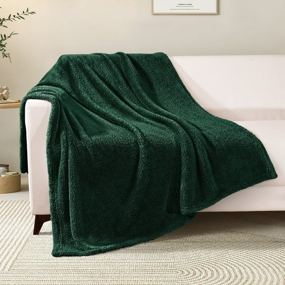 Exclusivo Mezcla Soft Fleece Throw Blanket for Couch, Super Soft Velvet Plush Bed Blanket, 50x60 Inches, Forest Green