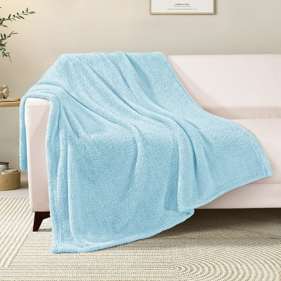 Exclusivo Mezcla Soft Fleece Throw Blanket for Couch, Super Soft Velvet Plush Bed Blanket, 50x60 Inches, Light Blue