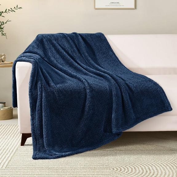 Exclusivo Mezcla Soft Fleece Throw Blanket for Couch, Super Soft Velvet Plush Bed Blanket, 50x60 Inches, Navy Blue