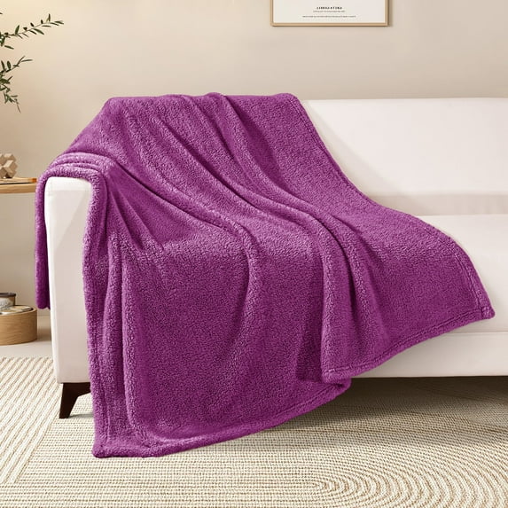 Exclusivo Mezcla Soft Fleece Throw Blanket for Couch, Super Soft Velvet Plush Bed Blanket, 50x60 Inches, Purple