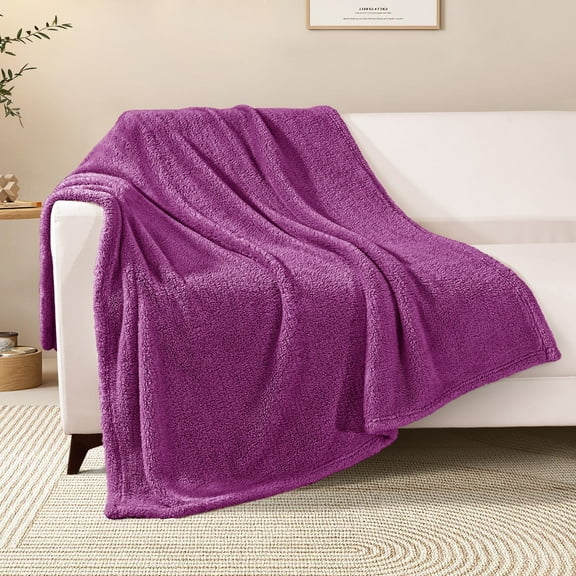Exclusivo Mezcla Soft Fleece Throw Blanket for Couch, Super Soft Velvet Plush Bed Blanket, 50x60 Inches, Purple