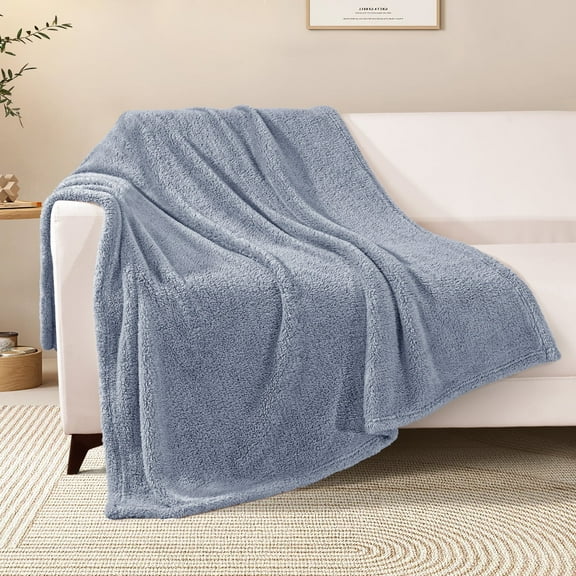 Exclusivo Mezcla Soft Fleece Throw Blanket for Couch, Super Soft Velvet Plush Bed Blanket, 50x60 Inches, Stone Blue