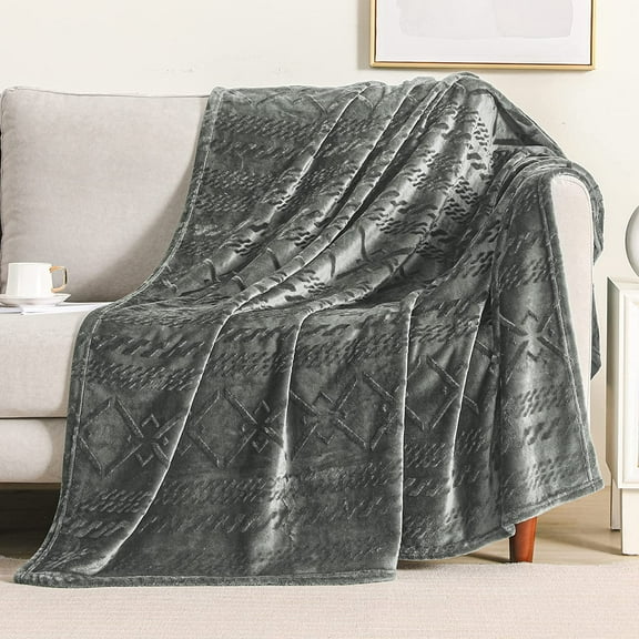 Exclusivo Mezcla Soft Throw Blanket, Large Fuzzy Fleece Blanket, Decorative Geometry Pattern Plush Throw Blanket for Couch/Sofa/Bed, 50"x60", Dark Grey