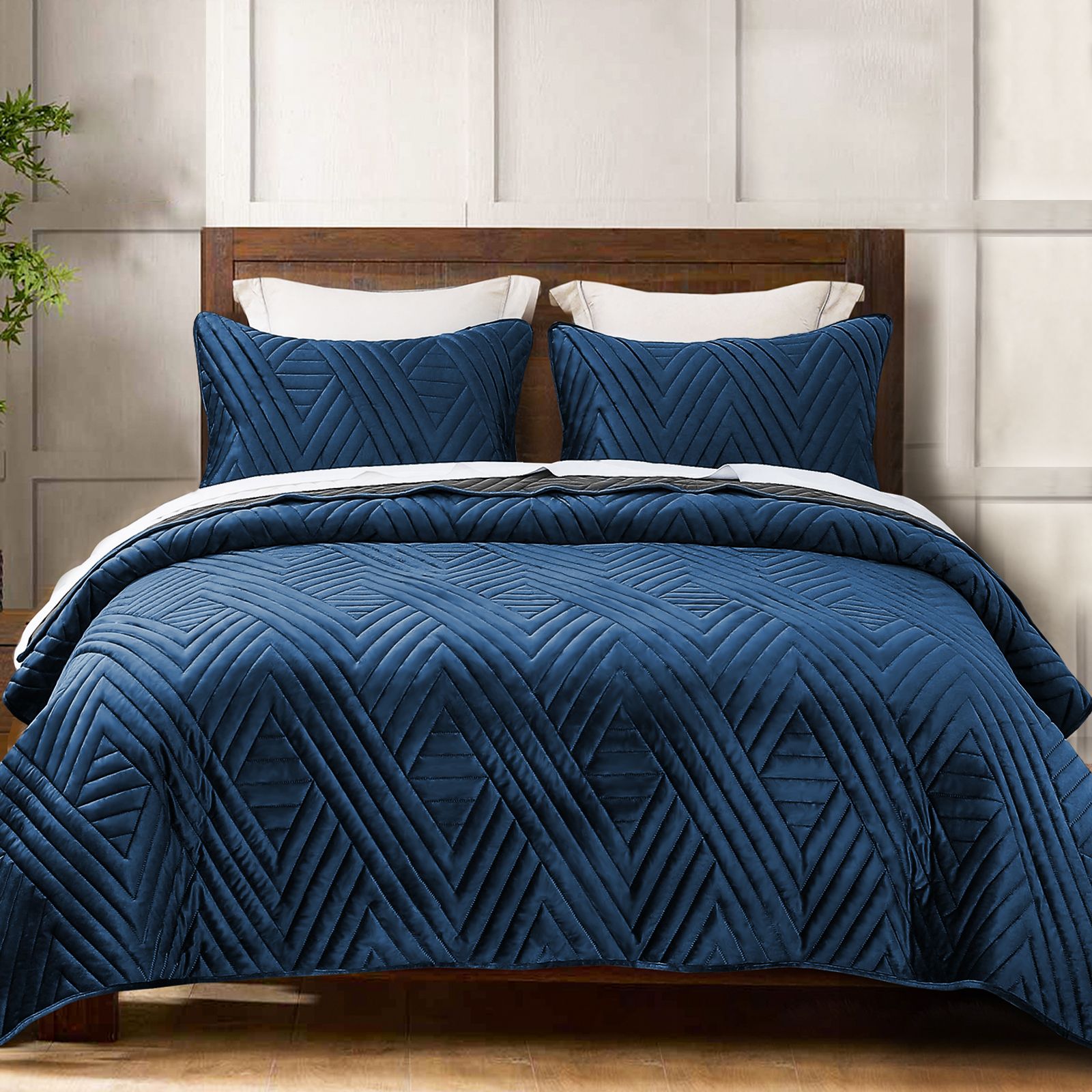Tribeca Living Florence Velvet Oversized Solid Quilt Set Queen Smoke