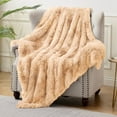 thumbnail image 1 of Exclusivo Mezcla Fuzzy Faux Fur Throw Blanket, Reversible Shaggy Sherpa Fleece Blankets,Fluffy Plush Warm Throws for Couch, Bed, 50x60 Inches, Gradient Camel, 1 of 8