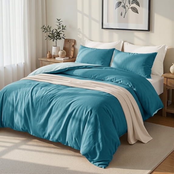 Exclusivo Mezcla Twin Bedding Duvet Cover Set, 2 Pieces Lightweight Comforter Cover with Pillow Sham (Light Green and Teal)