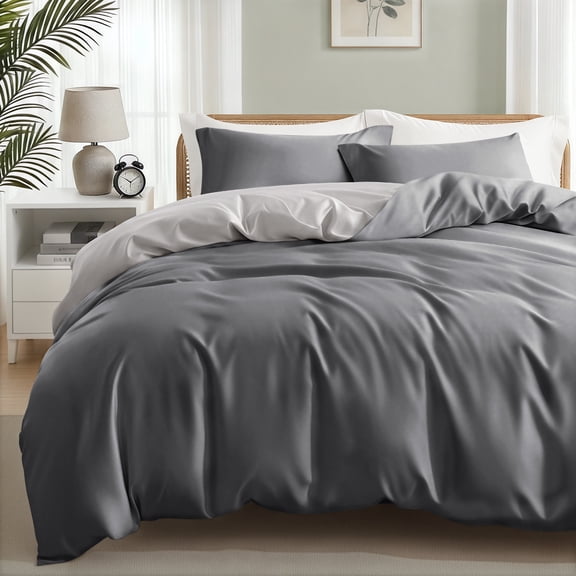 Exclusivo Mezcla Twin Bedding Duvet Cover Set, 2 Pieces Lightweight Comforter Cover with Pillow Sham (Light Grey and Dark Grey)