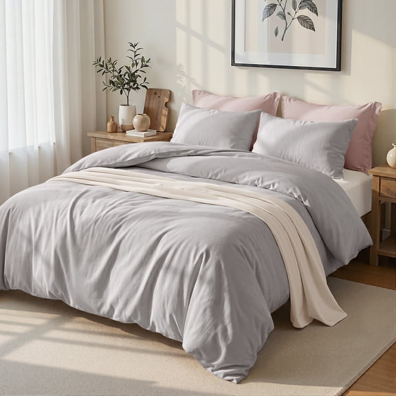 Exclusivo Mezcla Twin Bedding Duvet Cover Set, 2 Pieces Lightweight Comforter Cover with Pillow Sham (Light Grey)