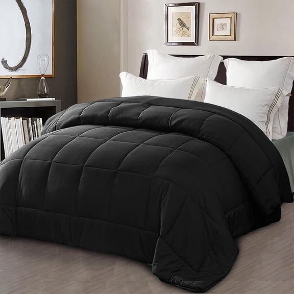 Exclusivo Mezcla Twin Comforter Set Black, 3-Piece Solid Comforter Duvet Insert with Corner Tabs, Lightweight Bedding Down Alternative Comforter for All Seasons