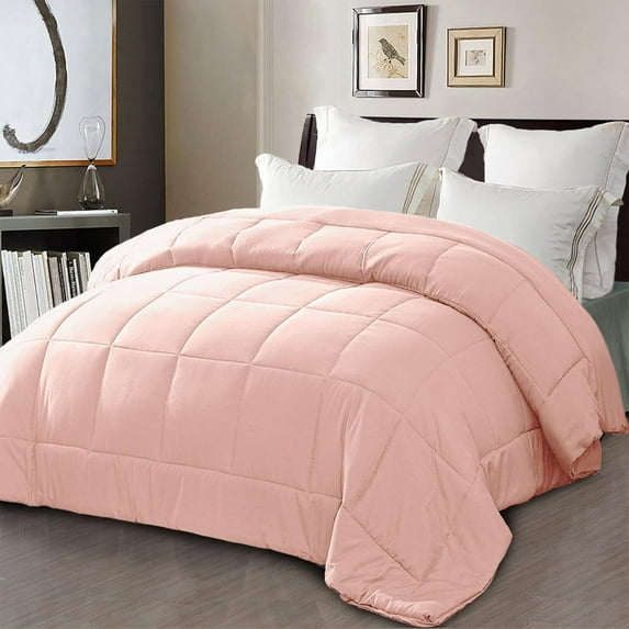 Exclusivo Mezcla Twin Comforter Set Blush Pink, 3-Piece Solid Comforter Duvet Insert with Corner Tabs, Lightweight Bedding Down Alternative Comforter for All Seasons