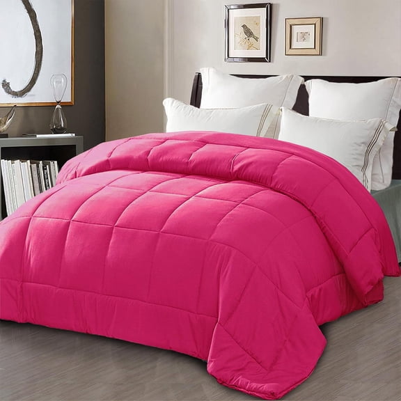 Exclusivo Mezcla Twin Comforter Set Hot Pink, 3-Piece Solid Comforter Duvet Insert with Corner Tabs, Lightweight Bedding Down Alternative Comforter for All Seasons