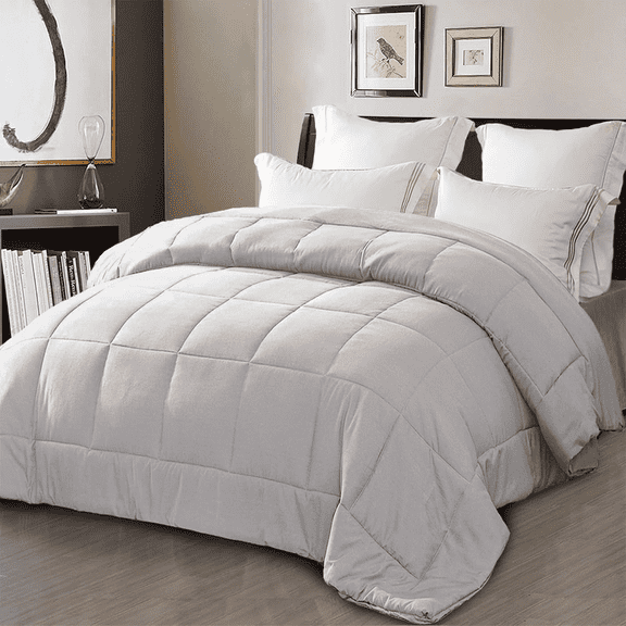 Exclusivo Mezcla Twin Comforter Set Light Grey, 3-Piece Solid Comforter Duvet Insert with Corner Tabs, Lightweight Bedding Down Alternative Comforter for All Seasons