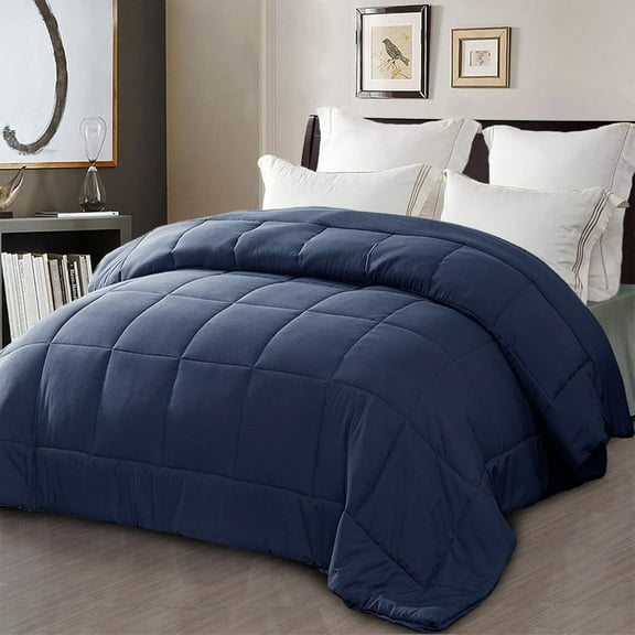 Exclusivo Mezcla Twin Comforter Set Navy Blue, 3-Piece Solid Comforter Duvet Insert with Corner Tabs, Lightweight Bedding Down Alternative Comforter for All Seasons