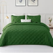 Exclusivo Mezcla Twin Quilt Bedding Set for All Seasons, Lightweight Soft Grass Green Quilts Twin Size Bedspreads Coverlets Bed Cover with Geometric Stitched Pattern, (1 Quilt, 1 Pillow Sham)
