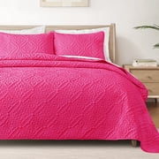 Exclusivo Mezcla Twin Quilt Bedding Set, Lightweight Soft Bedspreads Coverlets with 1 Pillow Sham, Modern Hot Pink Quilts Twin XL Size for All Seasons