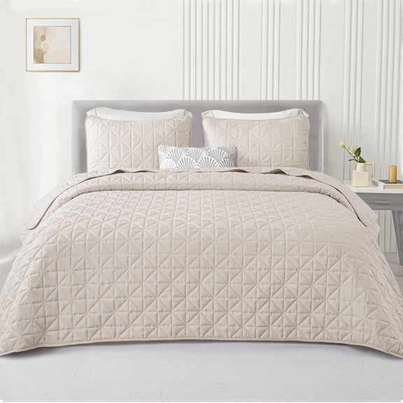 Exclusivo Mezcla Twin Quilt Bedding Set, Lightweight Soft Brich Beige Twin Bedspreads Coverlets with Geometric Stitched Pattern