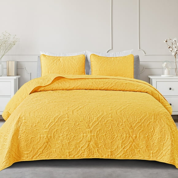 Exclusivo Mezcla Twin Quilt Bedding Set, Lightweight Vintage Twin XL Size Quilts with Pillow Sham, Soft Bedspreads Coverlets for All Seasons (88"x68", Yellow)