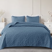 Exclusivo Mezcla Twin Quilt Bedding Set, Lightweight Vintage Twin XL Size Quilts with Pillow Sham, Soft Bedspreads Coverlets for All Seasons (88"x68", Bluish Grey)