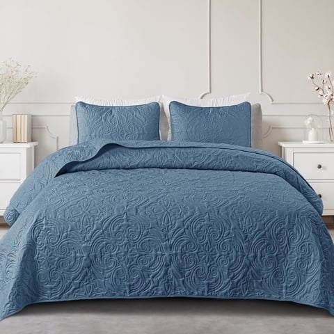 Exclusivo Mezcla Twin Quilt Bedding Set, Lightweight Vintage Twin XL Size Quilts with Pillow Sham, Soft Bedspreads Coverlets for All Seasons (88"x68", Bluish Grey)